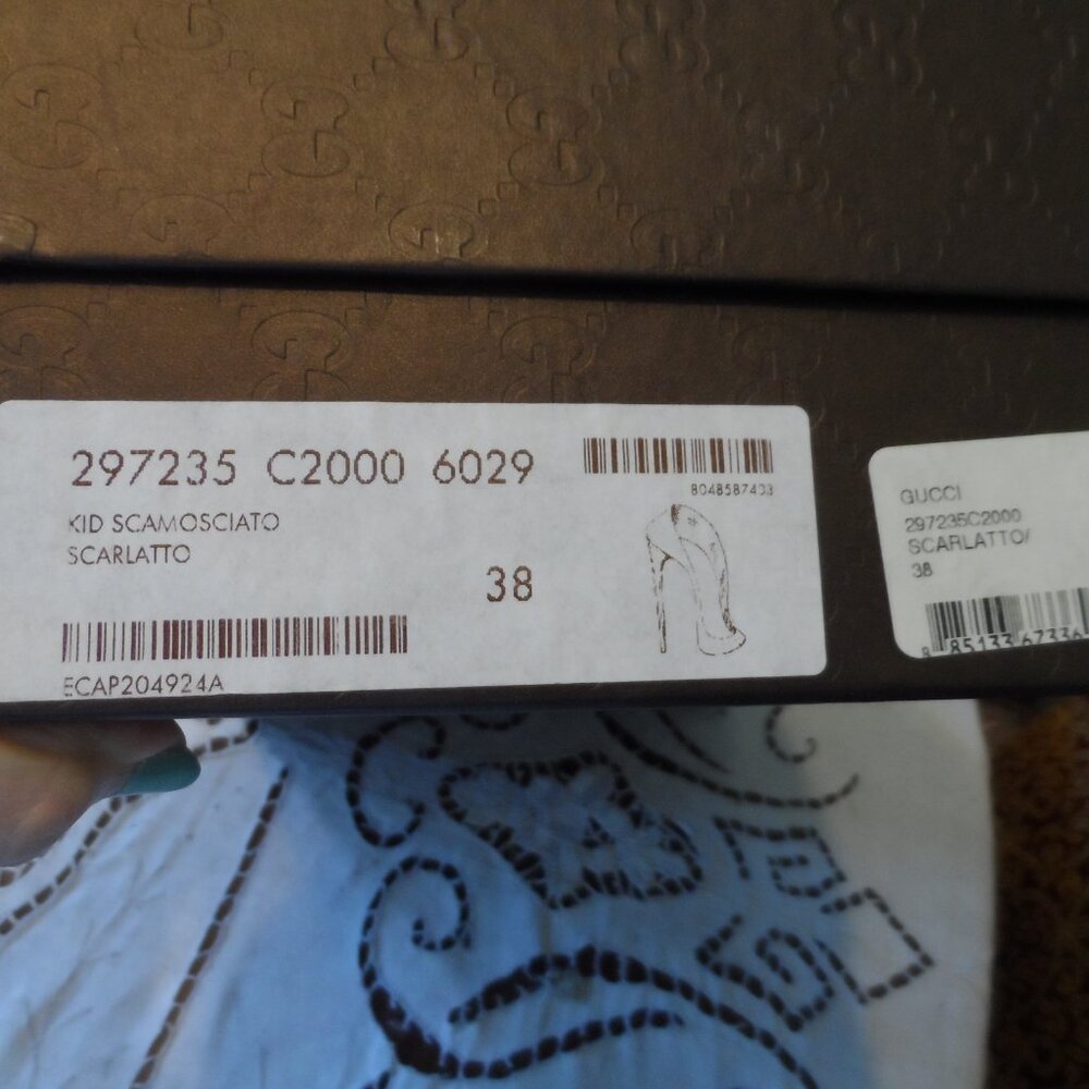 New Gucci Burgundy Kid Suede Leather Heeled Pumps Size 38B - Picture 3 of 16